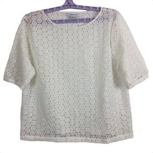 Liz Claiborne Women's Lace Cover Up Top Sz XL Short Sleeve Polyester White